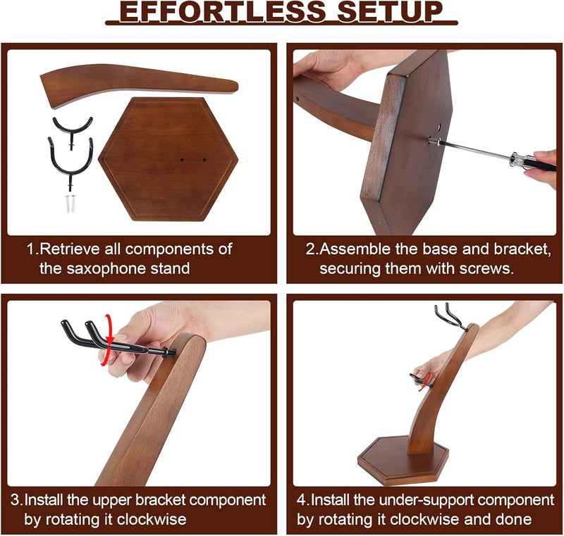 SoeKoa Saxophone Stand, Wooden Saxophone Stand Display for Alto Tenor Sax, Weighing Rhombus Base For Extra Stability Countertop Decoration（Only holder - Image 4
